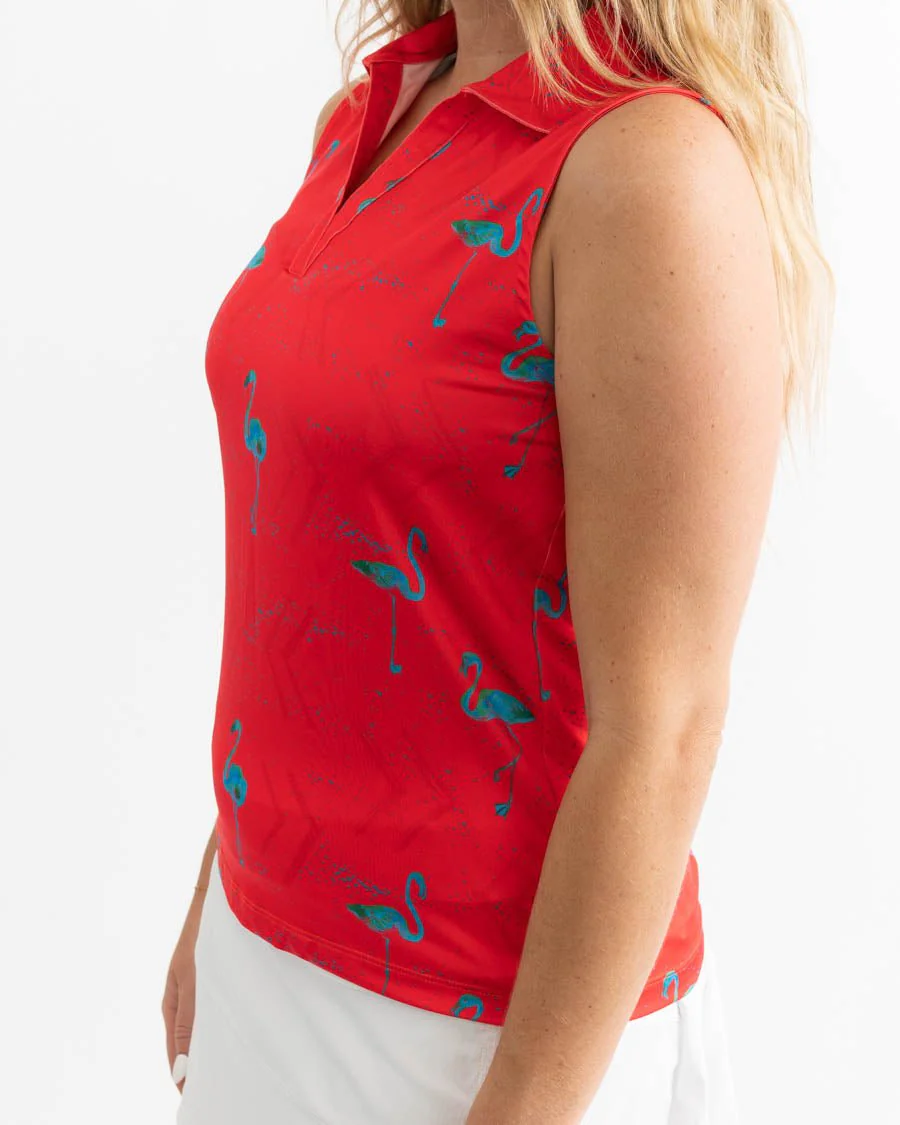 BLANK CHEST - Just Beachy Women's Sleeveless Golf Polo - Image 3