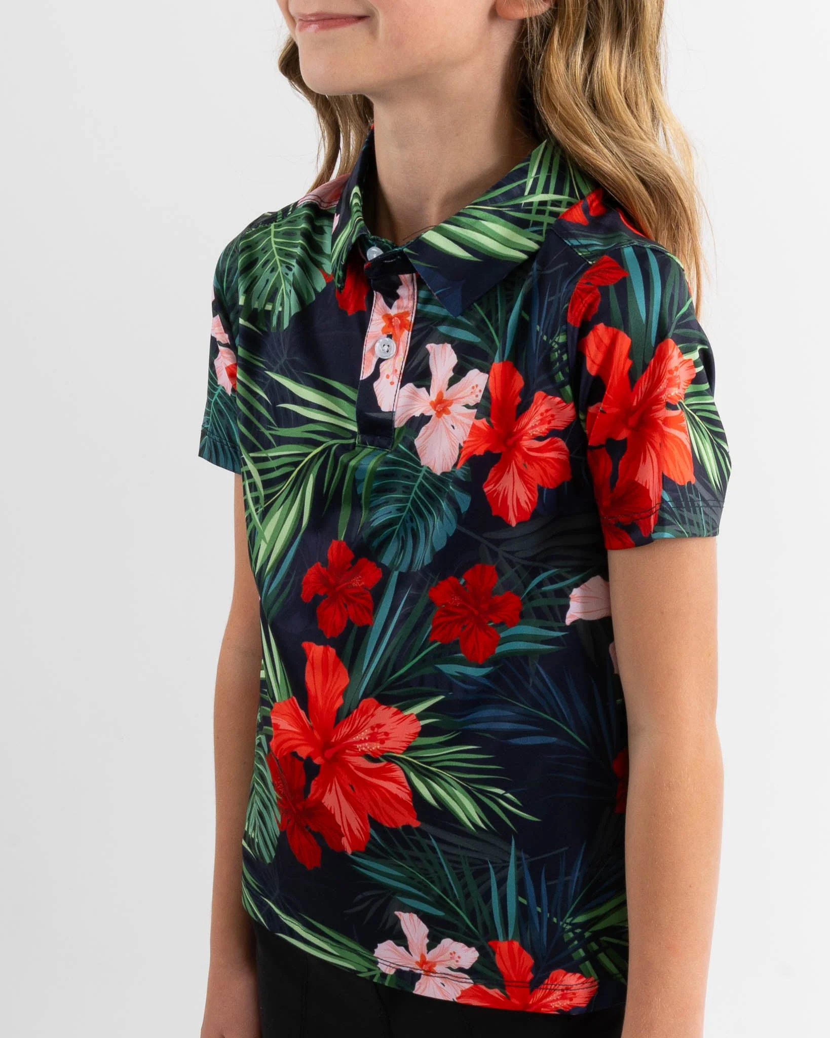 Jungle Hibiscus Youth Golf Polo - Image 4