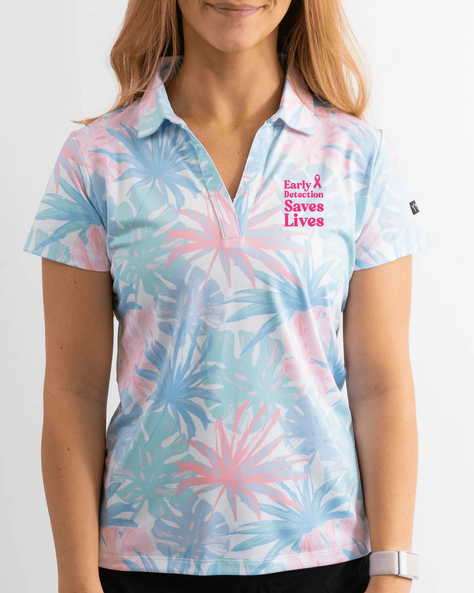Women's Pastel Island Polo Cancer Awareness Edition